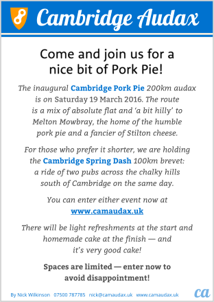 The Cambridge Pork Pie 2016 flyer
