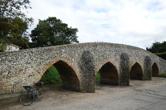 The ancient packhorse bridge at Moulton — in autumn you might have to use it!