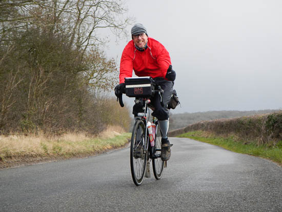 Tom climbing yet another hill on the way to Melton Mowbray